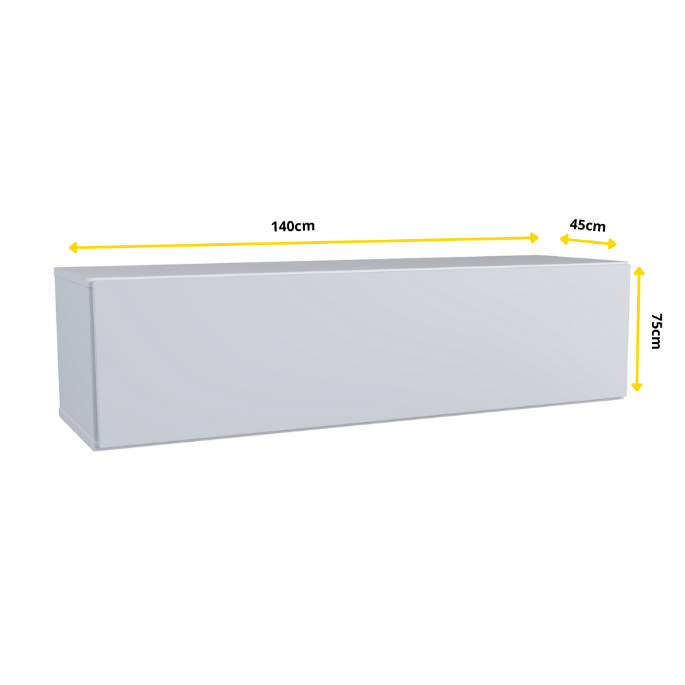 NICOLE - Meuble TV avec Porte Large H38cm L140cm P35cm - Blanc Matt