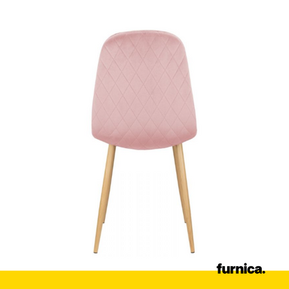 FLAVIO - Chaise de Salle à Manger / Bureau en Velours Durable avec Pieds en Bois - Rose