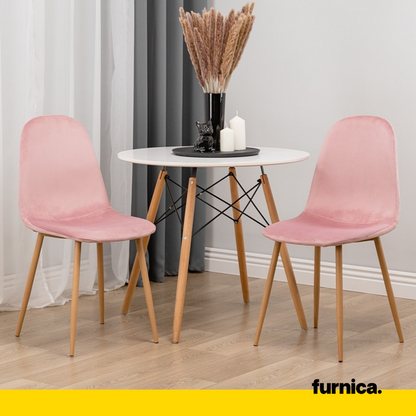 FLAVIO - Chaise de Salle à Manger / Bureau en Velours Durable avec Pieds en Bois - Rose