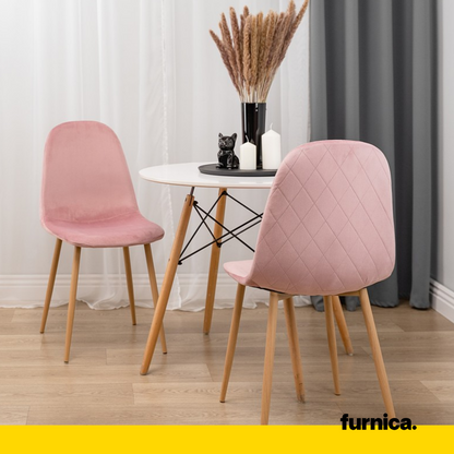 FLAVIO - Chaise de Salle à Manger / Bureau en Velours Durable avec Pieds en Bois - Rose