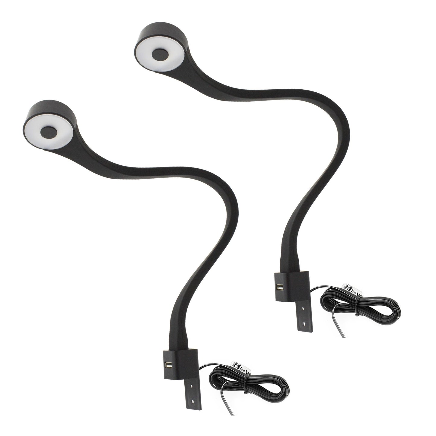 2 Lampes à LED de chambres avec USB + Source de courant (F02) Furnica Noir Blanc froid EU