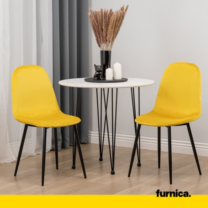FLAVIO - Chaise de Salle à Manger / Bureau en Velours Durable avec Pieds en Métal Noir - Jaune