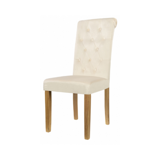 ANDREA - Chaise de Salle à Manger / Bureau en Velours Matelassé avec Pieds en Bois - Beige