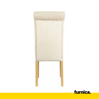 ANDREA - Chaise de Salle à Manger / Bureau en Velours Matelassé avec Pieds en Bois - Beige