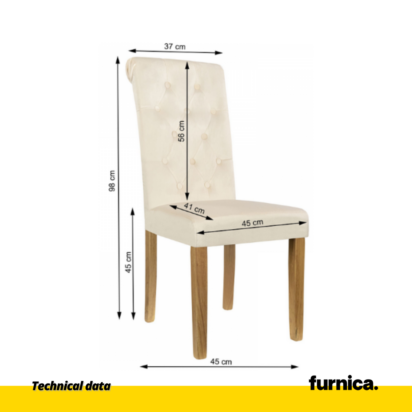 ANDREA - Chaise de Salle à Manger / Bureau en Velours Matelassé avec Pieds en Bois - Beige