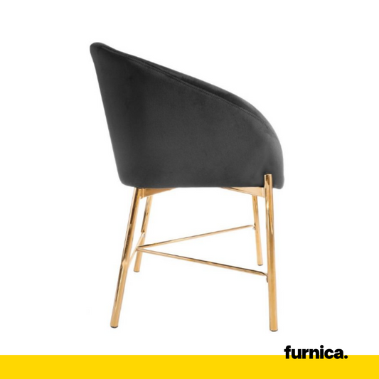 LORENZO - Chaise de Salle à Manger / Bureau en Velours avec Pieds en Chrome Doré - Noir