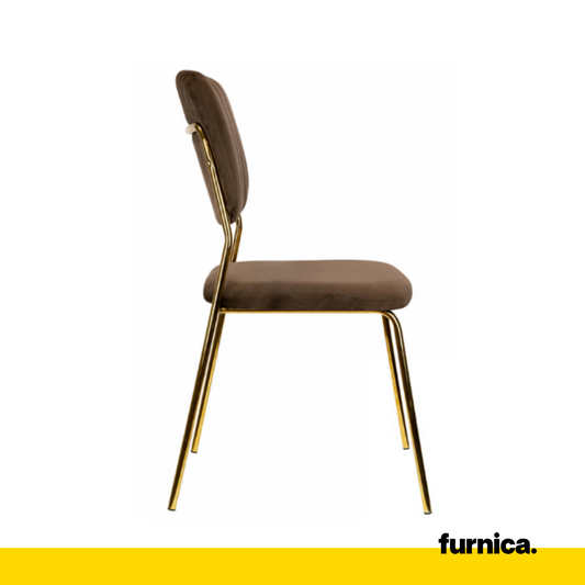 ADAMO - Chaise de Salle à Manger / Bureau en Velours Matelassé avec Pieds en Chrome Doré - Marron