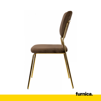 ADAMO - Chaise de Salle à Manger / Bureau en Velours Matelassé avec Pieds en Chrome Doré - Marron