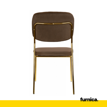 ADAMO - Chaise de Salle à Manger / Bureau en Velours Matelassé avec Pieds en Chrome Doré - Marron