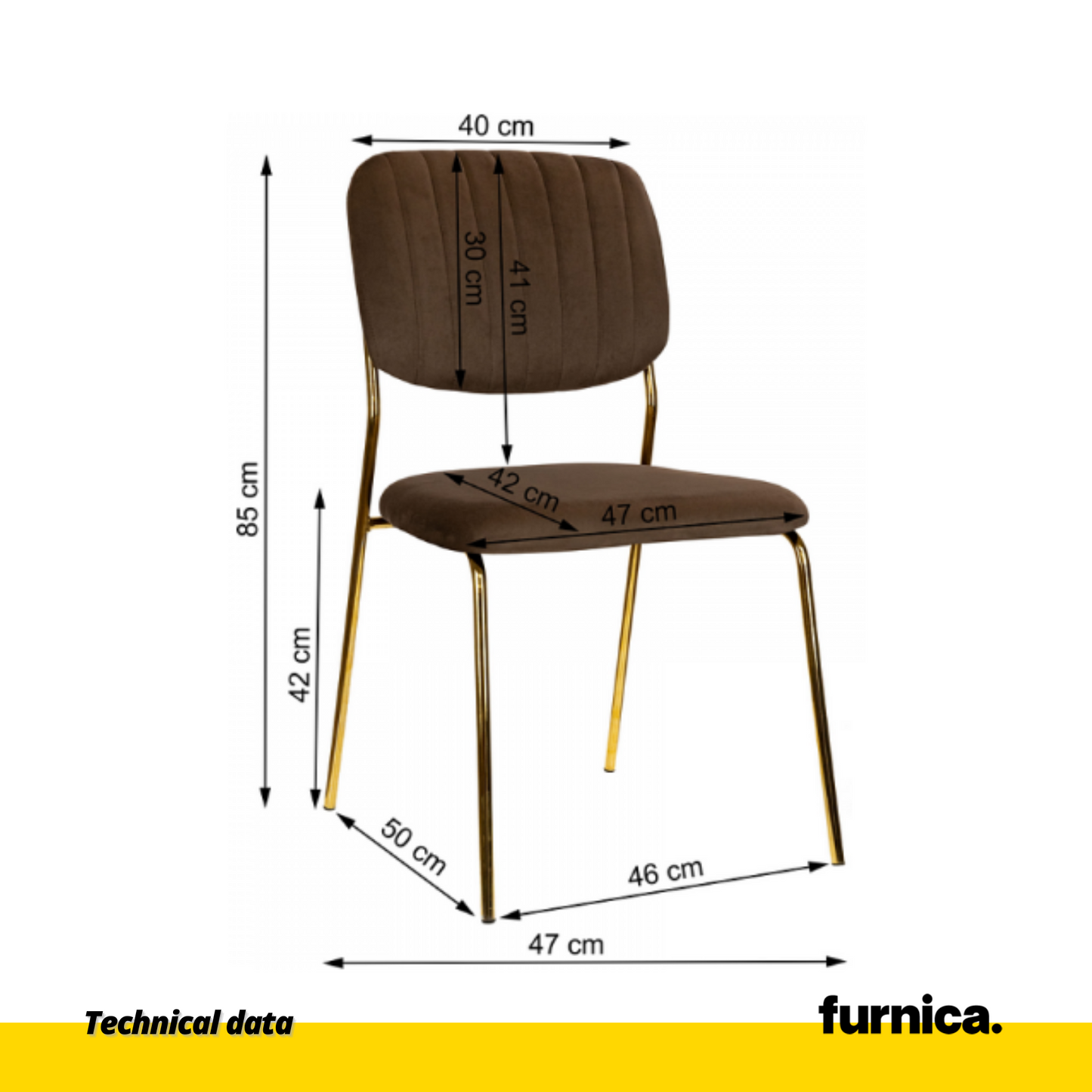 ADAMO - Chaise de Salle à Manger / Bureau en Velours Matelassé avec Pieds en Chrome Doré - Marron