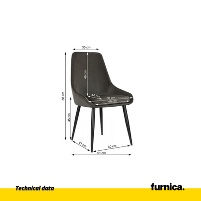 ALFREDO - Chaise de Salle à Manger / Bureau en Velours Durable avec Pieds en Métal Noir - Noir