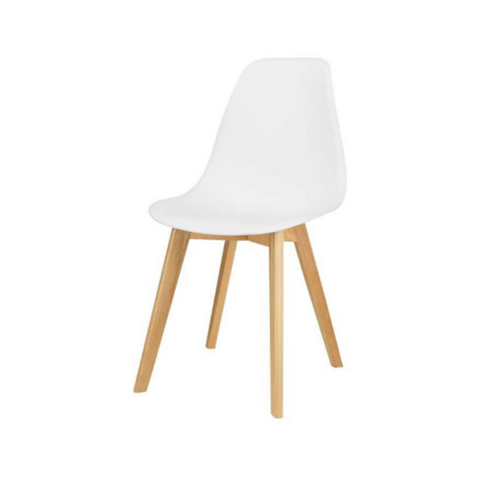 MARCELLO - Chaise de Salle à Manger / Bureau en Plastique avec Pieds en Bois - Blanc