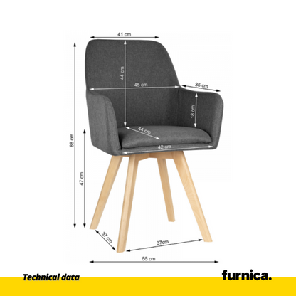 ALBERTO - Chaise de Salle à Manger / Bureau en Tissu Durable avec Pieds en Bois - Gris Foncé