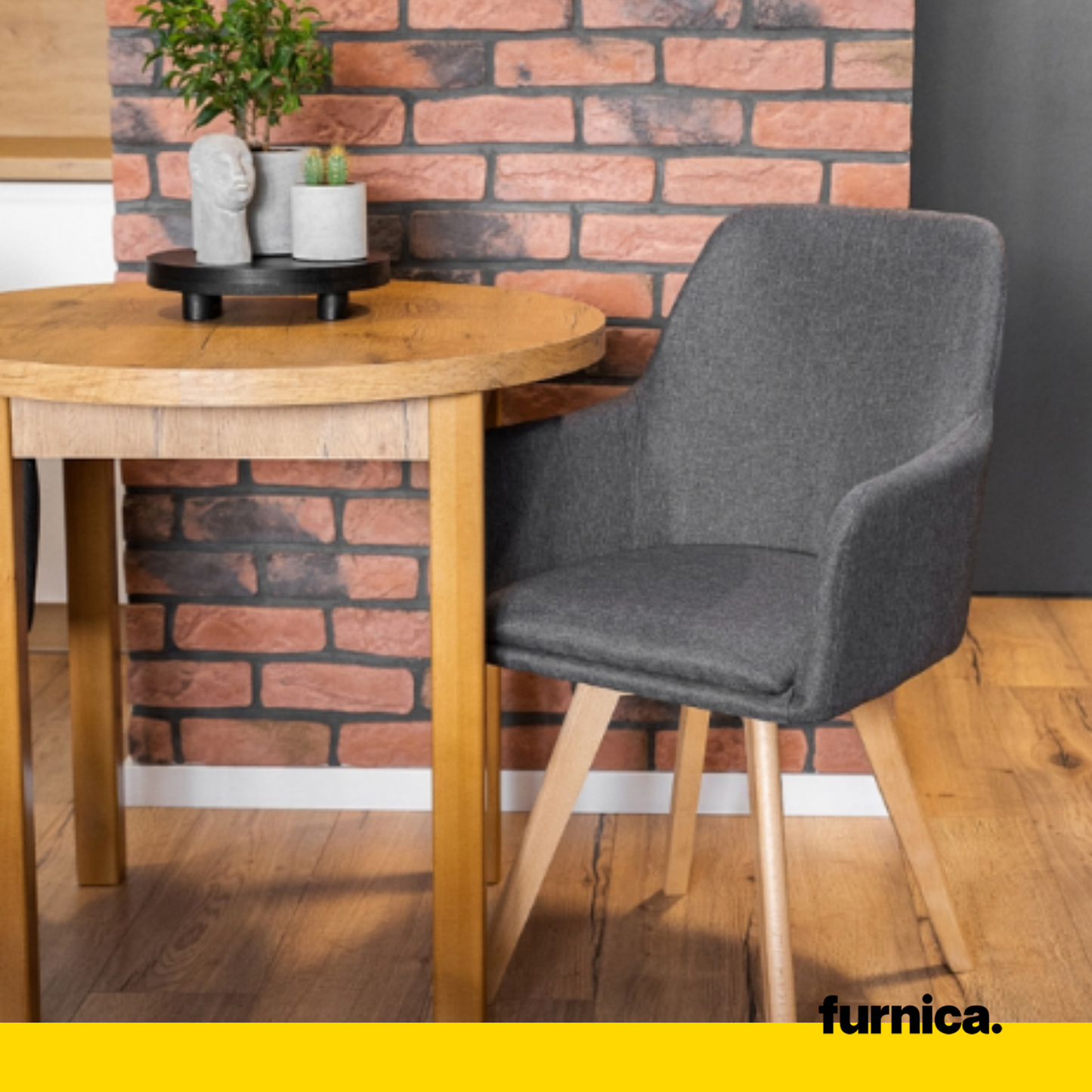 ALBERTO - Chaise de Salle à Manger / Bureau en Tissu Durable avec Pieds en Bois - Gris Foncé
