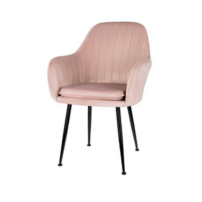 AMEDEO - Chaise de Salle à Manger / Bureau en Velours Matelassé avec Pieds en Chrome Noir - Rose Clair