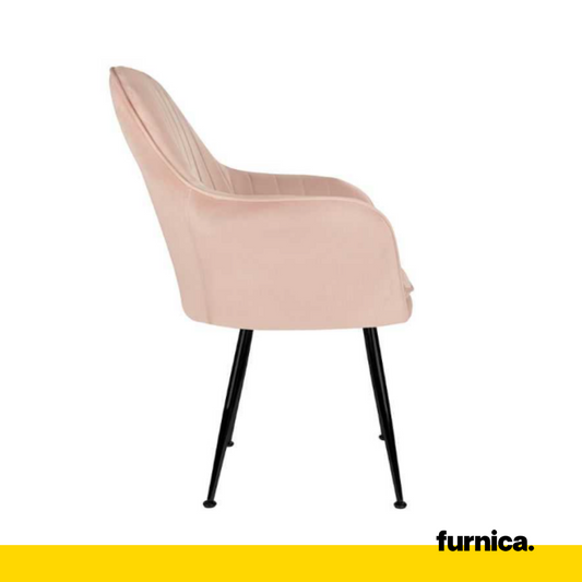 AMEDEO - Chaise de Salle à Manger / Bureau en Velours Matelassé avec Pieds en Chrome Noir - Rose Clair