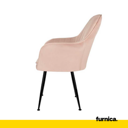 AMEDEO - Chaise de Salle à Manger / Bureau en Velours Matelassé avec Pieds en Chrome Noir - Rose Clair