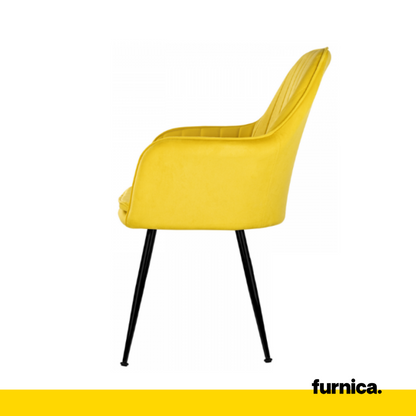 AMEDEO - Chaise de Salle à Manger / Bureau en Velours Matelassé avec Pieds en Chrome Noir - Jaune