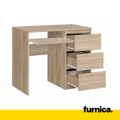 BRUNO - Bureau d'ordinateur - 3 Tiroirs et Plateau pour Clavier - H76cm L90cm P50cm - Droit (Chêne Sonoma)