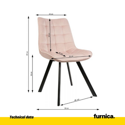 BARTOLOMEO - Chaise de Salle à Manger / Bureau en Velours Matelassé avec Pieds en Métal Noir - Rose