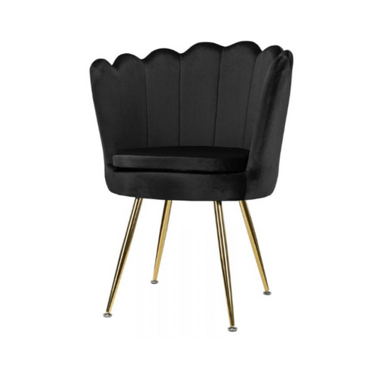 LUIGI - Chaise de Salle à Manger / Bureau en Velours Matelassé avec Pieds en Chrome Doré - Noir