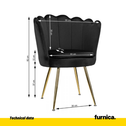 LUIGI - Chaise de Salle à Manger / Bureau en Velours Matelassé avec Pieds en Chrome Doré - Noir