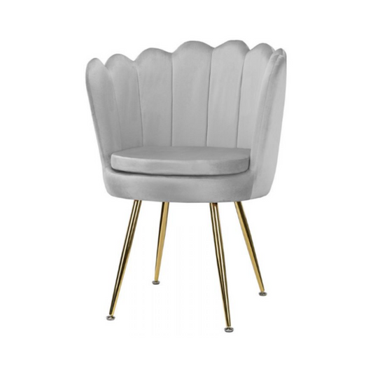 LUIGI - Chaise de Salle à Manger / Bureau en Velours Matelassé avec Pieds en Chrome Doré - Gris