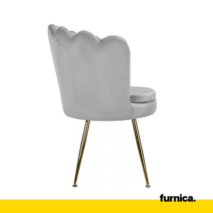 LUIGI - Chaise de Salle à Manger / Bureau en Velours Matelassé avec Pieds en Chrome Doré - Gris