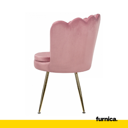 LUIGI - Chaise de Salle à Manger / Bureau en Velours Matelassé avec Pieds en Chrome Doré - Rose