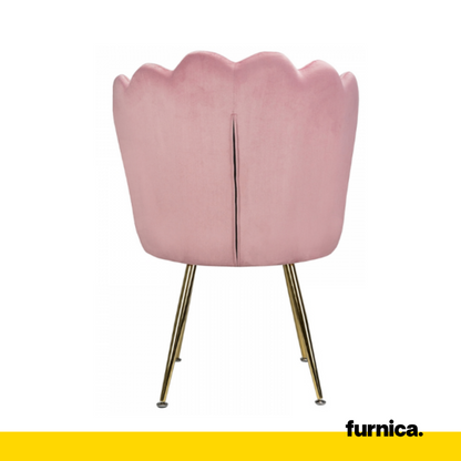 LUIGI - Chaise de Salle à Manger / Bureau en Velours Matelassé avec Pieds en Chrome Doré - Rose