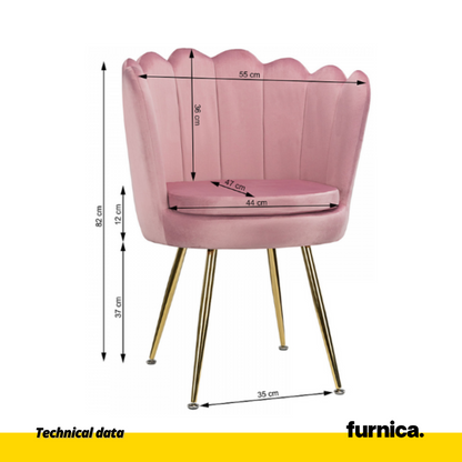 LUIGI - Chaise de Salle à Manger / Bureau en Velours Matelassé avec Pieds en Chrome Doré - Rose