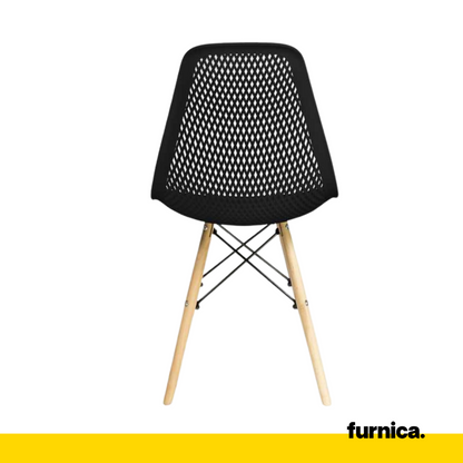 LUCA - Chaise de Salle à Manger / Bureau en Plastique Perforé avec Pieds en Bois - Noir