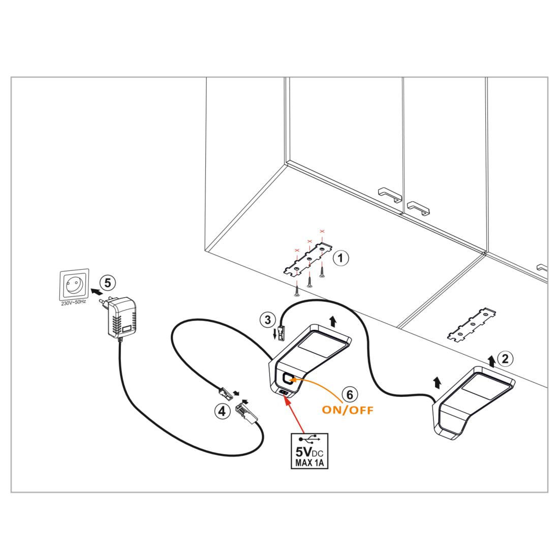 3 lampes supérieures du cabinet LED + Source de courant (F03) Furnica 