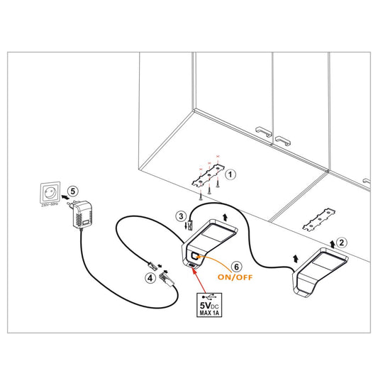 3 lampes supérieures du cabinet LED + Source de courant (F03) Furnica 