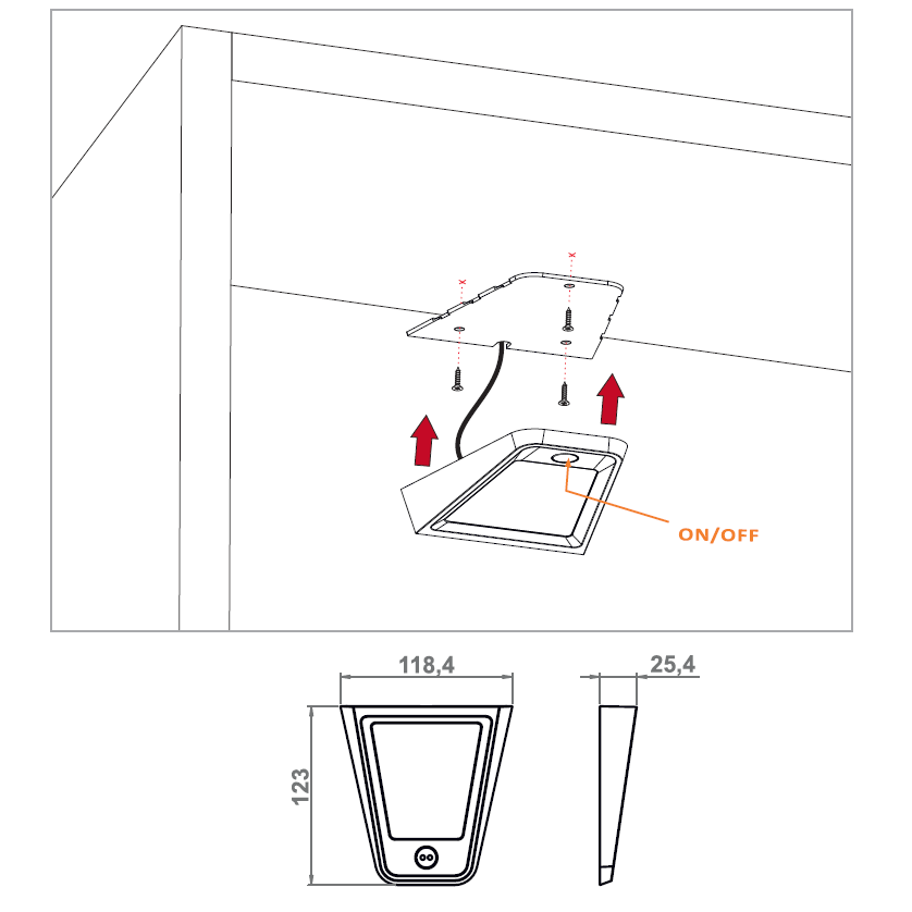 3 lampes supérieures du cabinet LED + Source de courant (F04) Furnica 