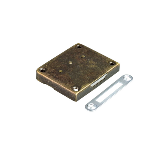 Serrure de meuble 49x60mm - Or ancien