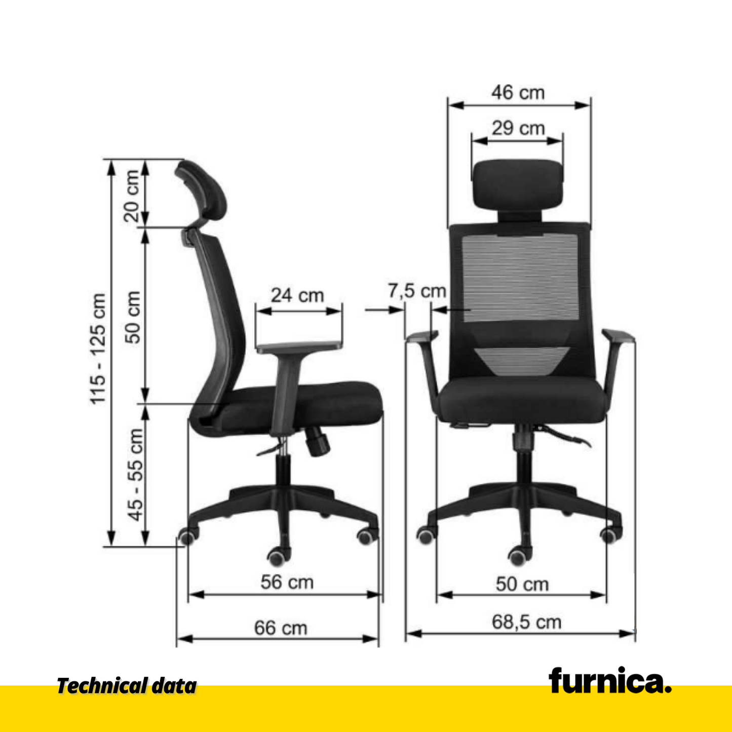 FABIO IV - Chaise de Bureau Recouverte de Micro-Maille de Haute Qualité - Noir H125cm L68cm