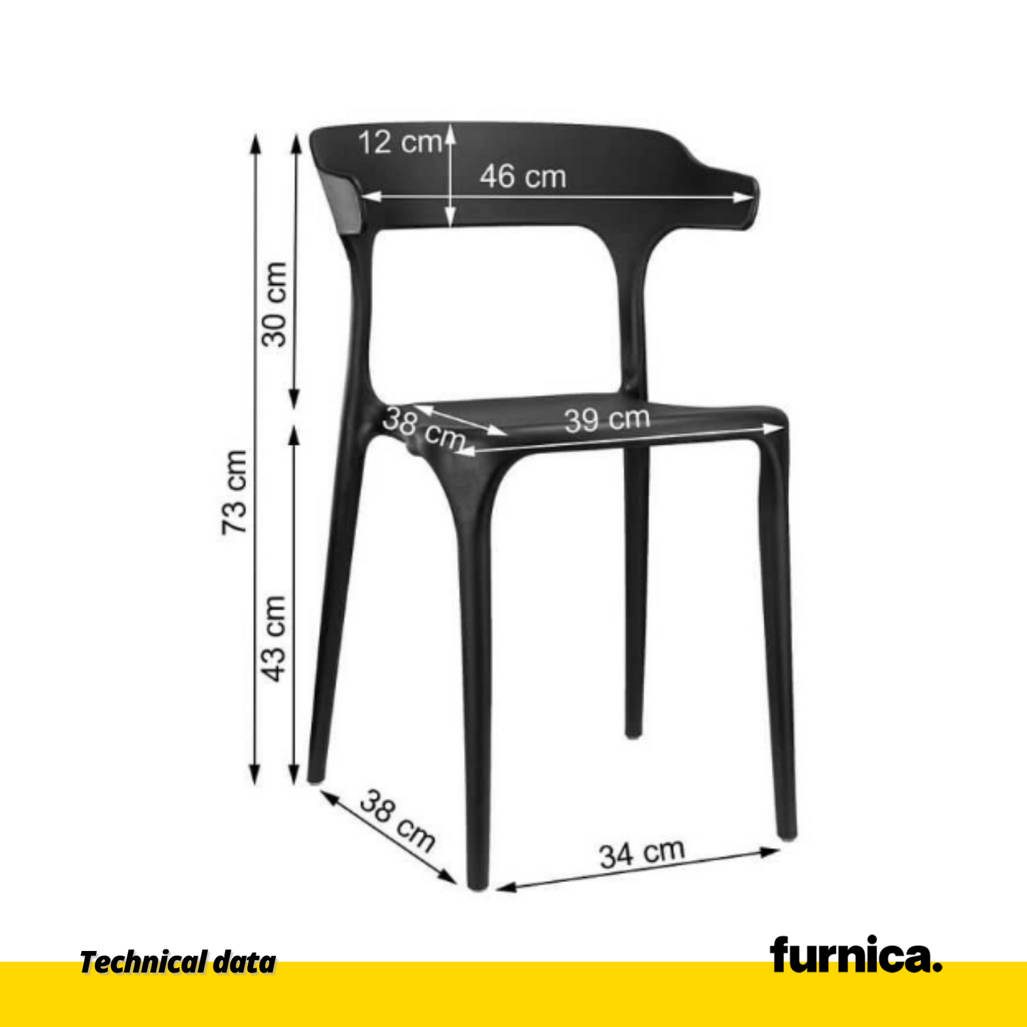 STEFANO - Chaise de Salle à Manger / Bureau en Plastique avec Pieds en Plastique - Noir