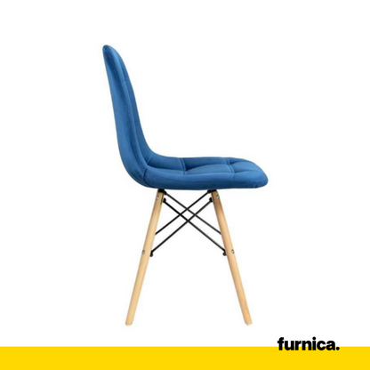 FABRIZIO - Chaise de Salle à Manger / Bureau en Velours Matelassé avec Boutons et Pieds en Bois - Bleu Foncé