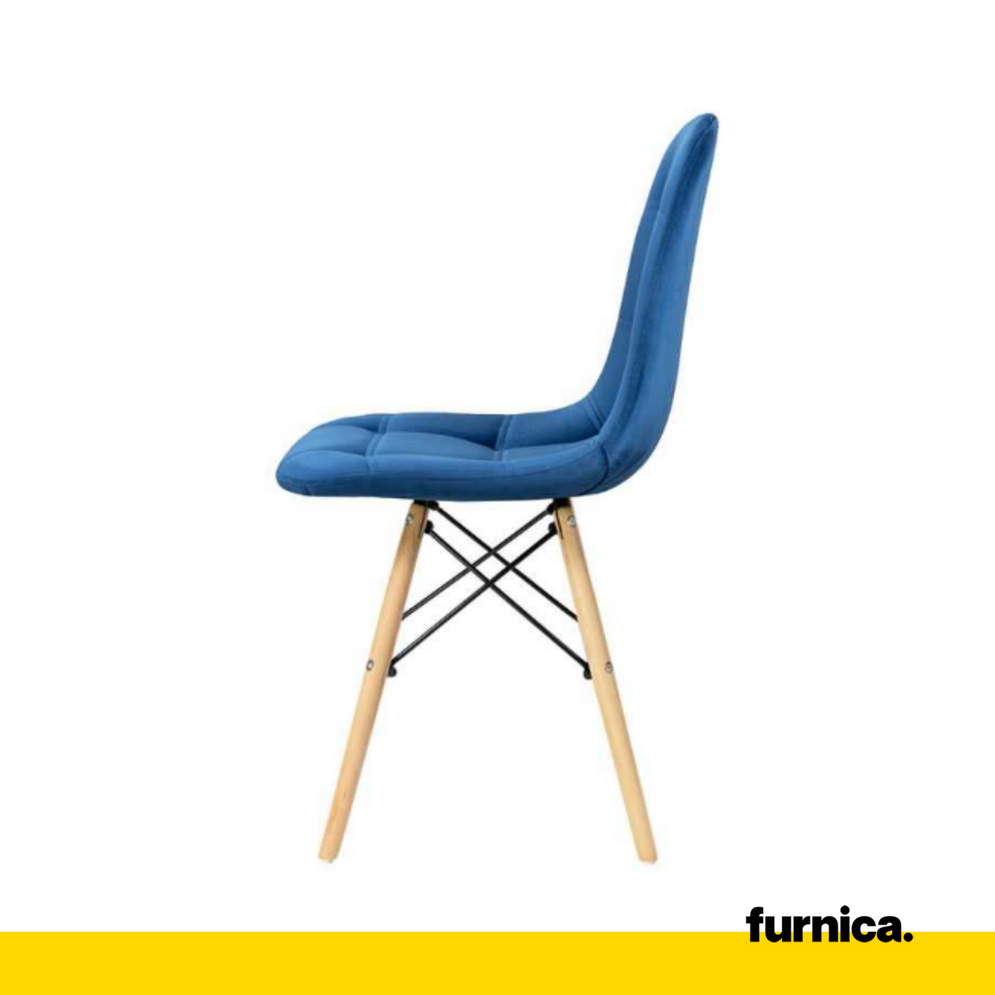 FABRIZIO - Chaise de Salle à Manger / Bureau en Velours Matelassé avec Boutons et Pieds en Bois - Bleu Foncé