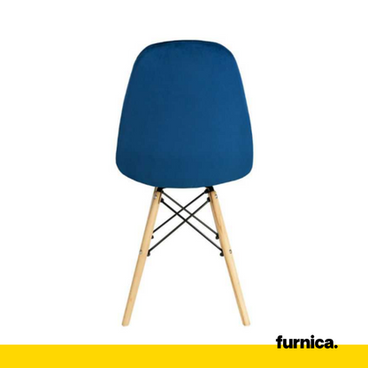 FABRIZIO - Chaise de Salle à Manger / Bureau en Velours Matelassé avec Boutons et Pieds en Bois - Bleu Foncé