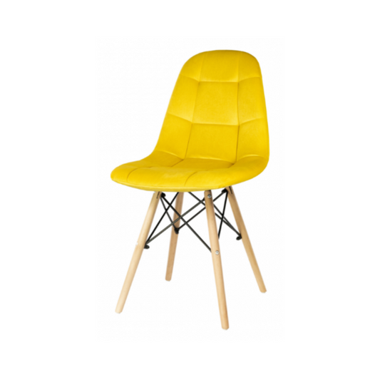 FABRIZIO - Chaise de Salle à Manger / Bureau en Velours Matelassé avec Pieds en Bois - Jaune