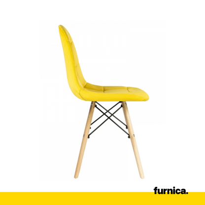 FABRIZIO - Chaise de Salle à Manger / Bureau en Velours Matelassé avec Pieds en Bois - Jaune