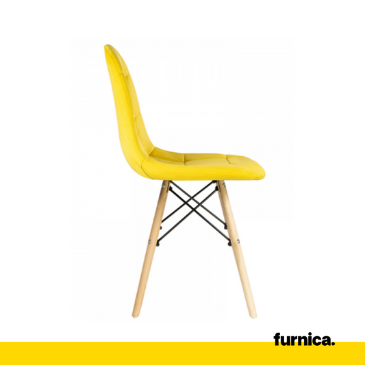 FABRIZIO - Chaise de Salle à Manger / Bureau en Velours Matelassé avec Pieds en Bois - Jaune