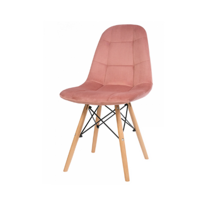 FABRIZIO - Chaise de Salle à Manger / Bureau en Velours Matelassé avec Pieds en Bois - Rose