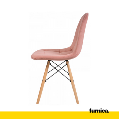 FABRIZIO - Chaise de Salle à Manger / Bureau en Velours Matelassé avec Pieds en Bois - Rose
