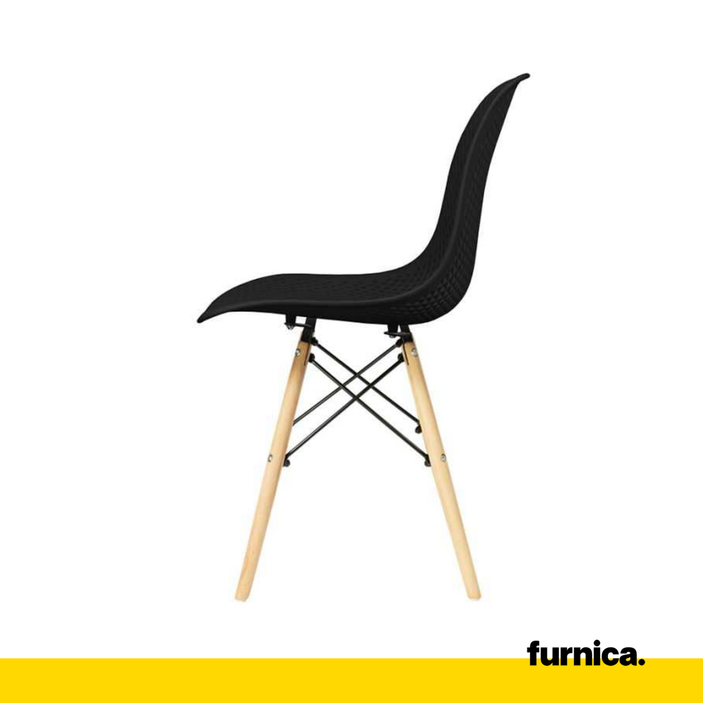 LUCA - Chaise de Salle à Manger / Bureau en Plastique Perforé avec Pieds en Bois - Noir