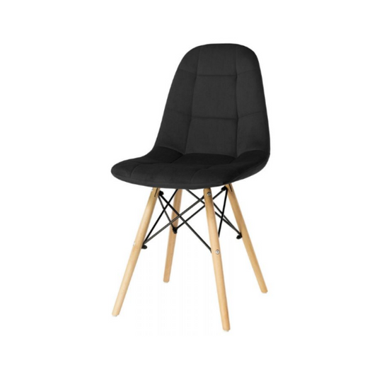 FABRIZIO - Chaise de Salle à Manger / Bureau en Velours Matelassé avec Pieds en Bois - Noir