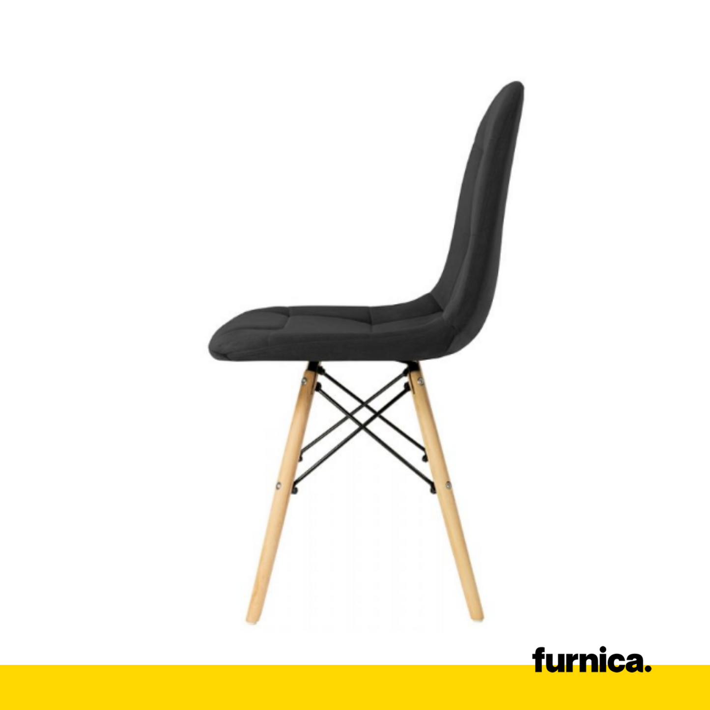 FABRIZIO - Chaise de Salle à Manger / Bureau en Velours Matelassé avec Pieds en Bois - Noir