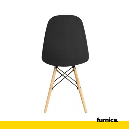 FABRIZIO - Chaise de Salle à Manger / Bureau en Velours Matelassé avec Pieds en Bois - Noir